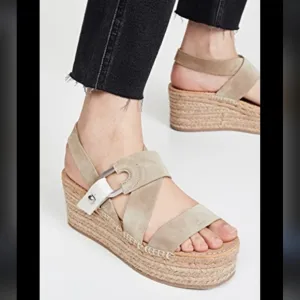 Rag &amp; bone August Suede And Leather Espadrille Sandals In Taupe 36.5 Size 6.5