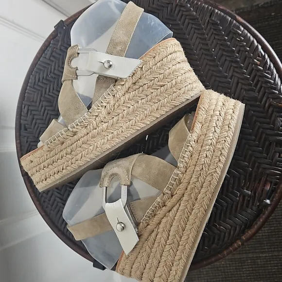 Rag &amp; bone August Suede And Leather Espadrille Sandals In Taupe 36.5 Size 6.5