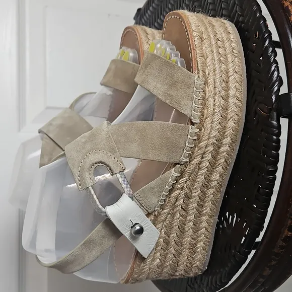 Rag &amp; bone August Suede And Leather Espadrille Sandals In Taupe 36.5 Size 6.5