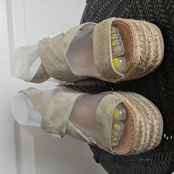 Rag &amp; bone August Suede And Leather Espadrille Sandals In Taupe 36.5 Size 6.5