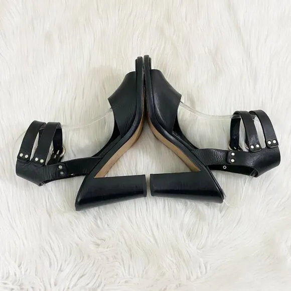 Rag &amp; Bone Black Leather Open Toe High Heel Sandals Made in Italy Women's EU 38
