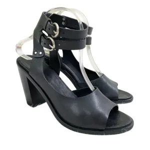 Rag &amp; Bone Black Leather Open Toe High Heel Sandals Made in Italy Women's EU 38