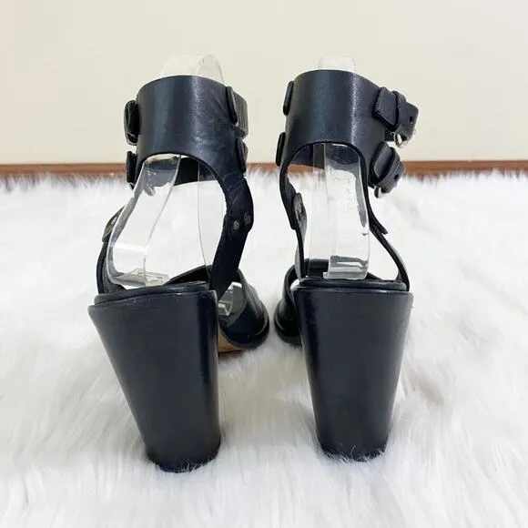 Rag &amp; Bone Black Leather Open Toe High Heel Sandals Made in Italy Women's EU 38