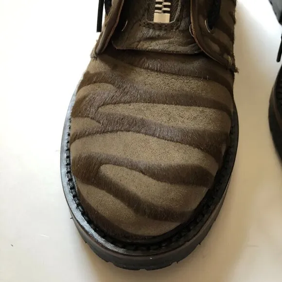 Rag &amp; Bone Cannon Zip-Up Zebra-Stripe Calf Hair Combat Boots size 8 (38)