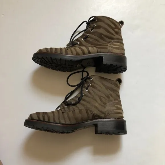 Rag &amp; Bone Cannon Zip-Up Zebra-Stripe Calf Hair Combat Boots size 8 (38)