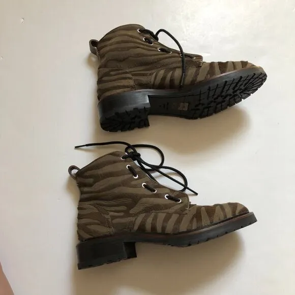 Rag &amp; Bone Cannon Zip-Up Zebra-Stripe Calf Hair Combat Boots size 8 (38)