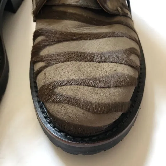 Rag &amp; Bone Cannon Zip-Up Zebra-Stripe Calf Hair Combat Boots size 8 (38)