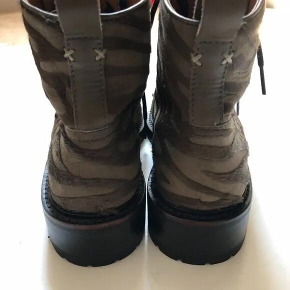 Rag &amp; Bone Cannon Zip-Up Zebra-Stripe Calf Hair Combat Boots size 8 (38)