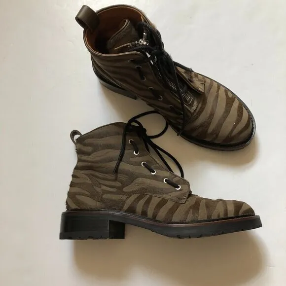 Rag &amp; Bone Cannon Zip-Up Zebra-Stripe Calf Hair Combat Boots size 8 (38)