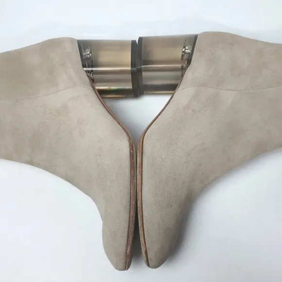 Rag &amp; Bone Drea Boots Smoke Suede Chunky Heeled Booties Beige/Cream Size 8
