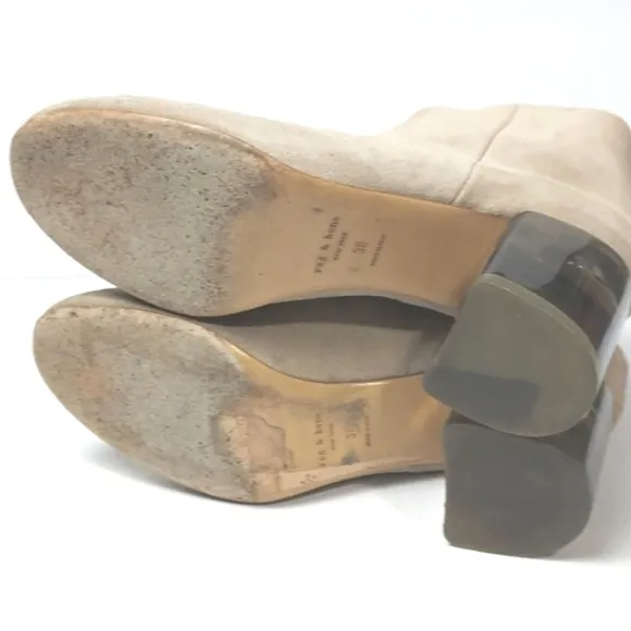 Rag &amp; Bone Drea Boots Smoke Suede Chunky Heeled Booties Beige/Cream Size 8