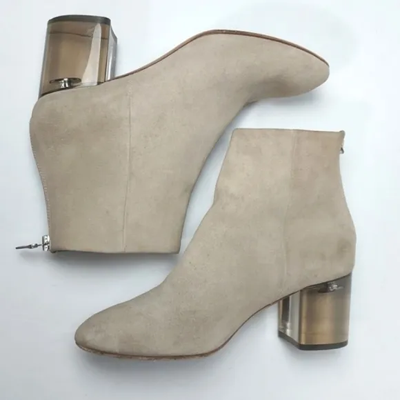 Rag &amp; Bone Drea Boots Smoke Suede Chunky Heeled Booties Beige/Cream Size 8