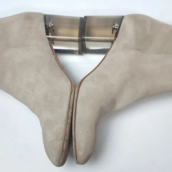 Rag &amp; Bone Drea Boots Smoke Suede Chunky Heeled Booties Beige/Cream Size 8