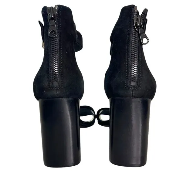 Rag &amp; Bone Ellis Black Suede Block Heel Ankle Strap Sandals SZ 37.5, US 7.5