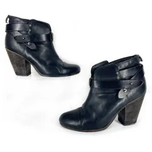 Rag &amp; Bone Harrow Booties Black Leather Heeled Ankle Boots Almond Toe 7.5