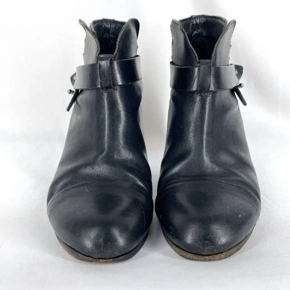 Rag &amp; Bone Harrow Booties Black Leather Heeled Ankle Boots Almond Toe 7.5