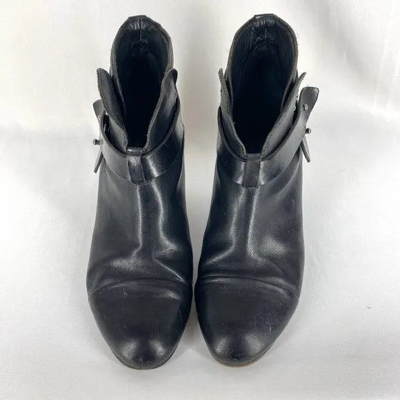 Rag &amp; Bone Harrow Booties Black Leather Heeled Ankle Boots Almond Toe 7.5