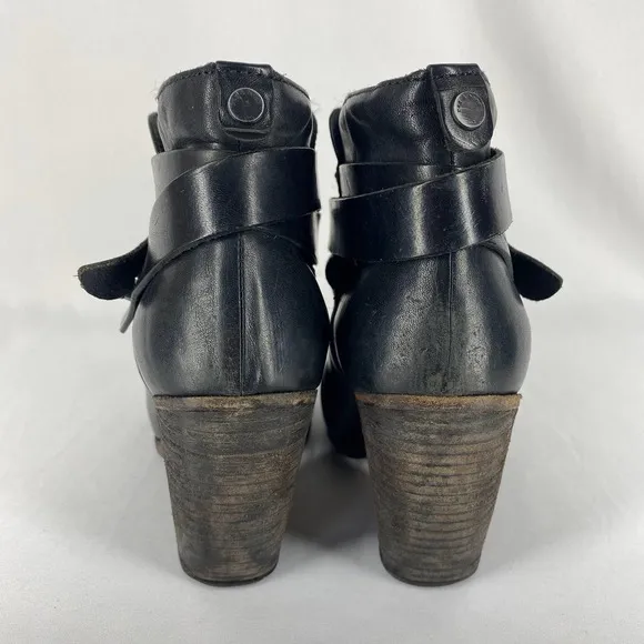Rag &amp; Bone Harrow Booties Black Leather Heeled Ankle Boots Almond Toe 7.5