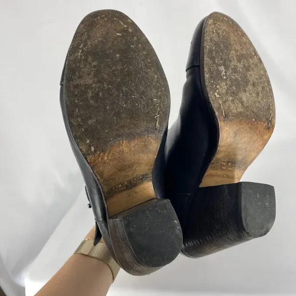 Rag &amp; Bone Harrow Booties Black Leather Heeled Ankle Boots Almond Toe 7.5