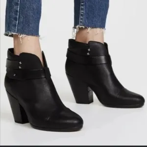 Rag &amp; Bone Harrow Leather Ankle Booties Size 39 Chunky Heel Moto