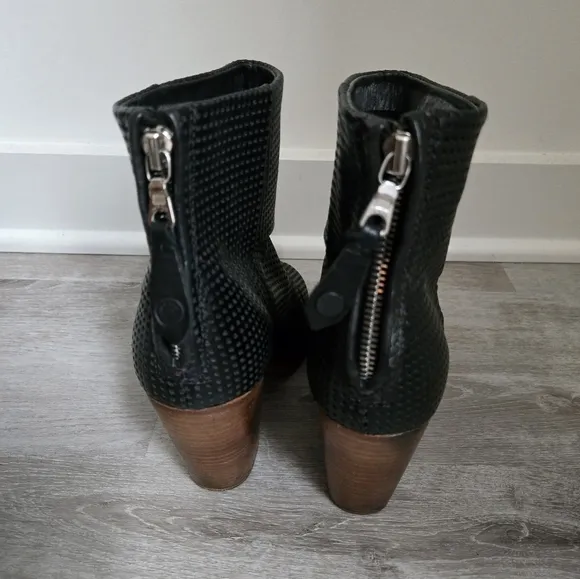 Rag &amp; Bone Newbury Black Perforated Leather Ankle Boots Booties