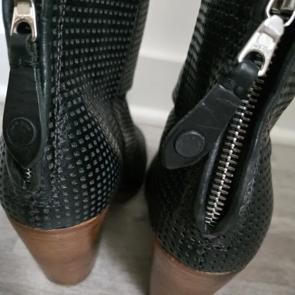 Rag &amp; Bone Newbury Black Perforated Leather Ankle Boots Booties