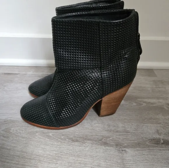 Rag &amp; Bone Newbury Black Perforated Leather Ankle Boots Booties