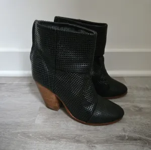 Rag &amp; Bone Newbury Black Perforated Leather Ankle Boots Booties