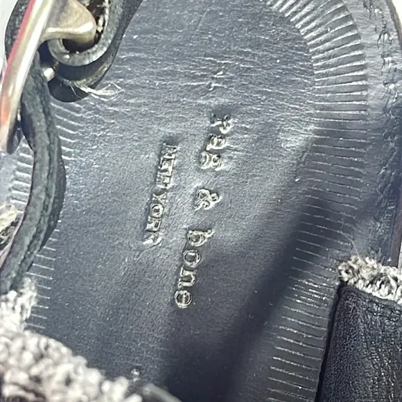 Rag &amp; Bone Quinn Sandals, Size 7,‎ Black Leather, Charcoal Denim, T-Strap