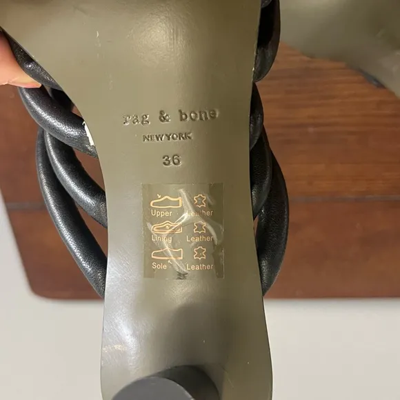 Rag &amp; Bone Sandals Infinity Black Leather Heels 36 US 5.5‎