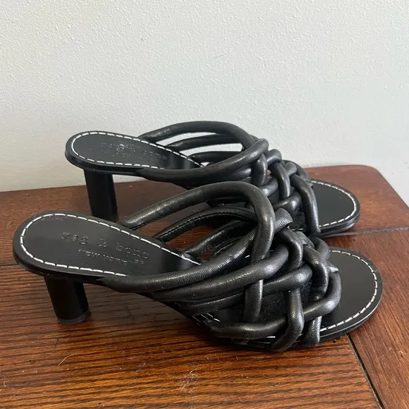 Rag &amp; Bone Sandals Infinity Black Leather Heels 36 US 5.5‎