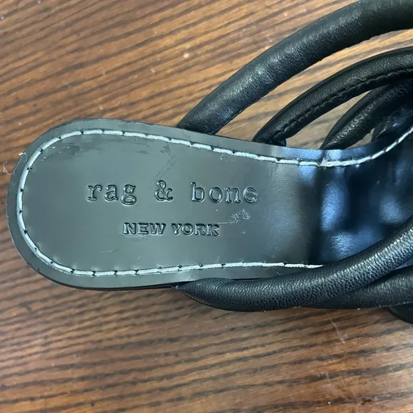 Rag &amp; Bone Sandals Infinity Black Leather Heels 36 US 5.5‎