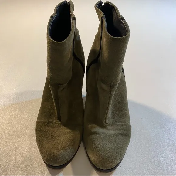 Rag &amp; Bone Size 36.5 (US 6.5) Green Suede Newbury Chunky Heel Ankle Boots Bootie