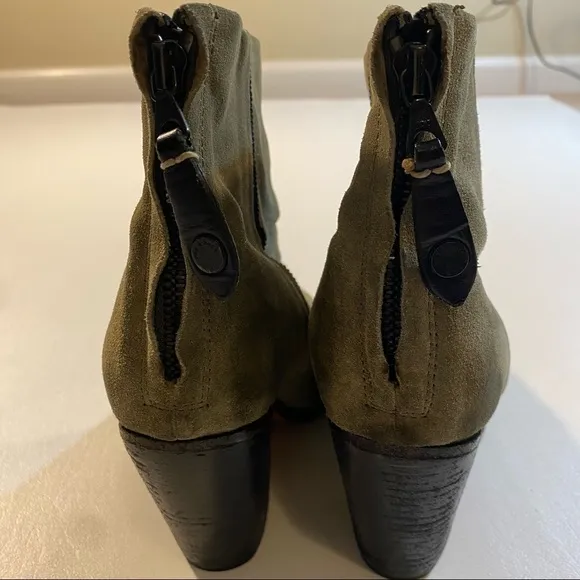 Rag &amp; Bone Size 36.5 (US 6.5) Green Suede Newbury Chunky Heel Ankle Boots Bootie