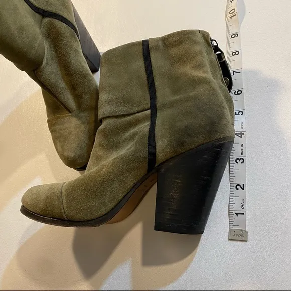 Rag &amp; Bone Size 36.5 (US 6.5) Green Suede Newbury Chunky Heel Ankle Boots Bootie