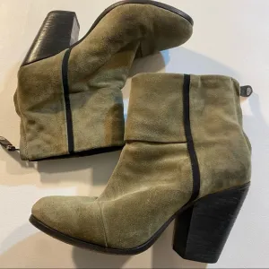 Rag &amp; Bone Size 36.5 (US 6.5) Green Suede Newbury Chunky Heel Ankle Boots Bootie