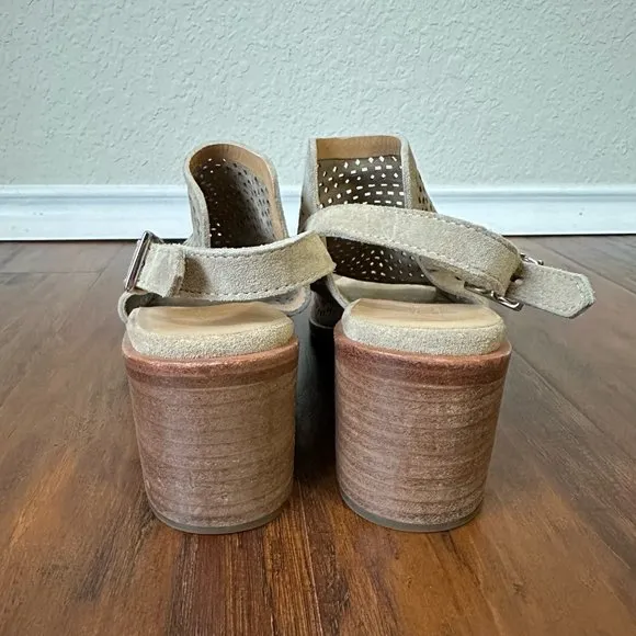 RAG &amp; BONE Suede Slingback Heeled Sandals Eyelets Taupe