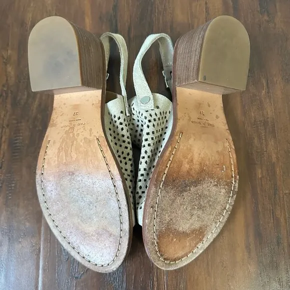 RAG &amp; BONE Suede Slingback Heeled Sandals Eyelets Taupe