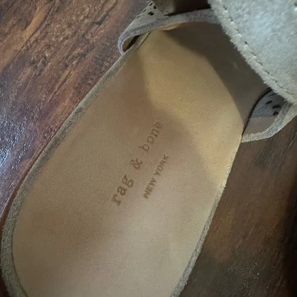 RAG &amp; BONE Suede Slingback Heeled Sandals Eyelets Taupe