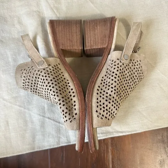 RAG &amp; BONE Suede Slingback Heeled Sandals Eyelets Taupe