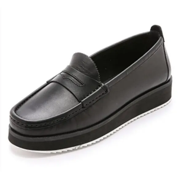 Rag &amp; Bone Tanja Leather Platform Black Loafers - EU Size 36 1/2