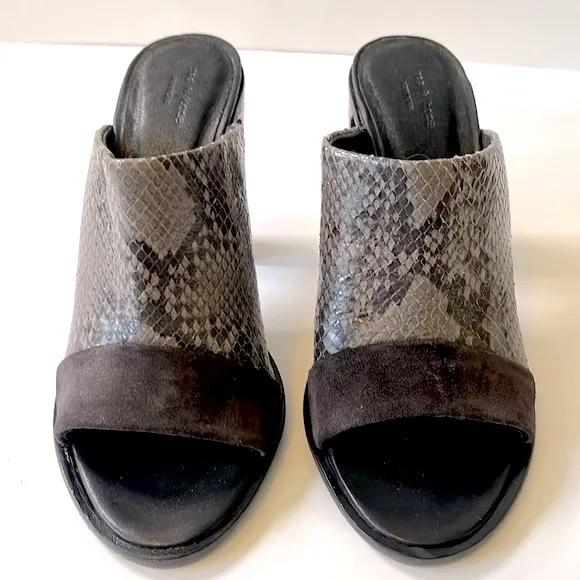 Rag &amp; Bone 'Tristan' Suede Snake Print Leather Mule Sandals, Black, size 6.5