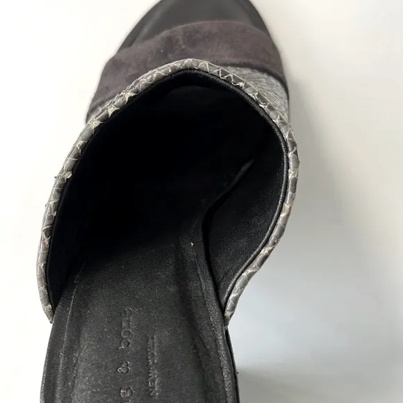 Rag &amp; Bone 'Tristan' Suede Snake Print Leather Mule Sandals, Black, size 6.5