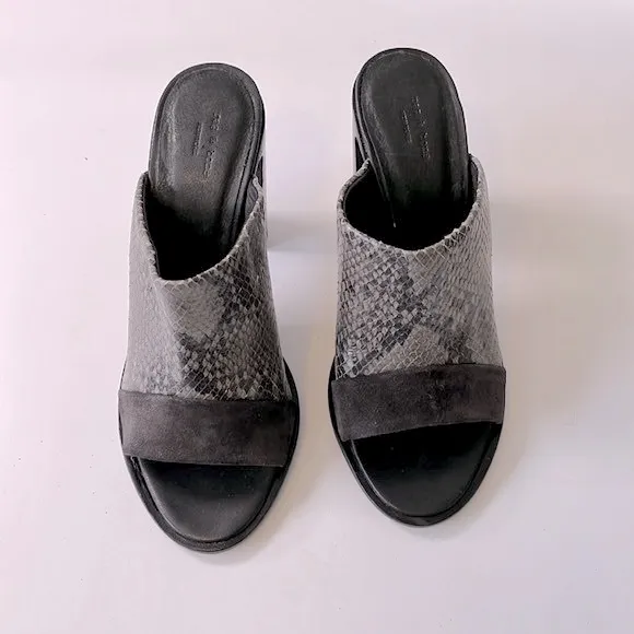 Rag &amp; Bone 'Tristan' Suede Snake Print Leather Mule Sandals, Black, size 6.5