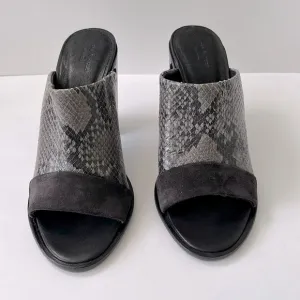 Rag &amp; Bone 'Tristan' Suede Snake Print Leather Mule Sandals, Black, size 6.5