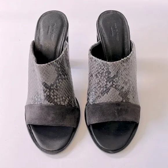 Rag &amp; Bone 'Tristan' Suede Snake Print Leather Mule Sandals, Black, size 6.5