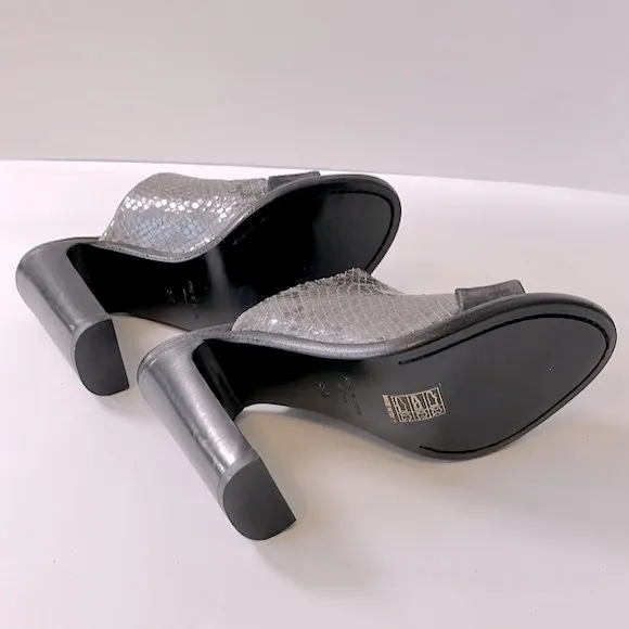 Rag &amp; Bone 'Tristan' Suede Snake Print Leather Mule Sandals, Black, size 6.5
