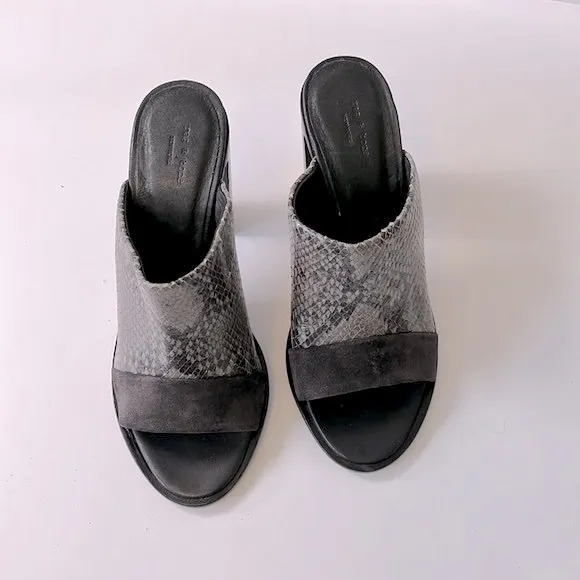 Rag &amp; Bone 'Tristan' Suede Snake Print Leather Mule Sandals, Black, size 6.5
