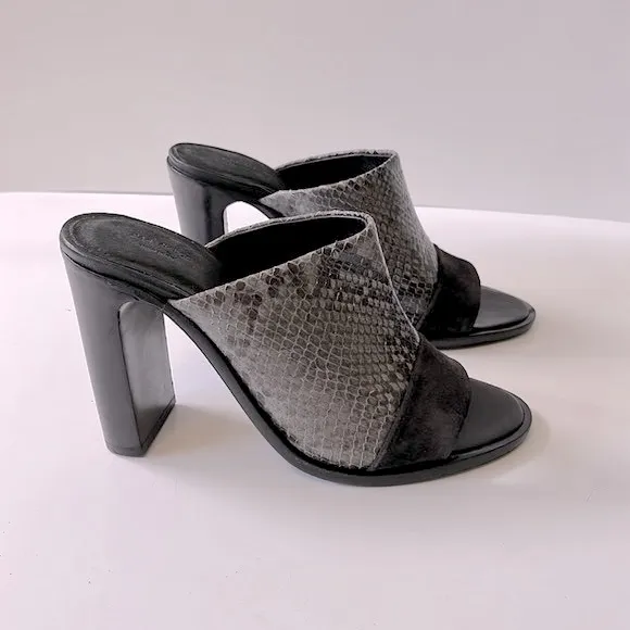 Rag &amp; Bone 'Tristan' Suede Snake Print Leather Mule Sandals, Black, size 6.5