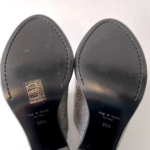 Rag &amp; Bone 'Tristan' Suede Snake Print Leather Mule Sandals, Black, size 6.5